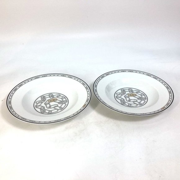 FENDI 7AC046 Porcelain Tableware Set of 2 Pairs Orlock plate 2 piece set Unused - Picture 1 of 5